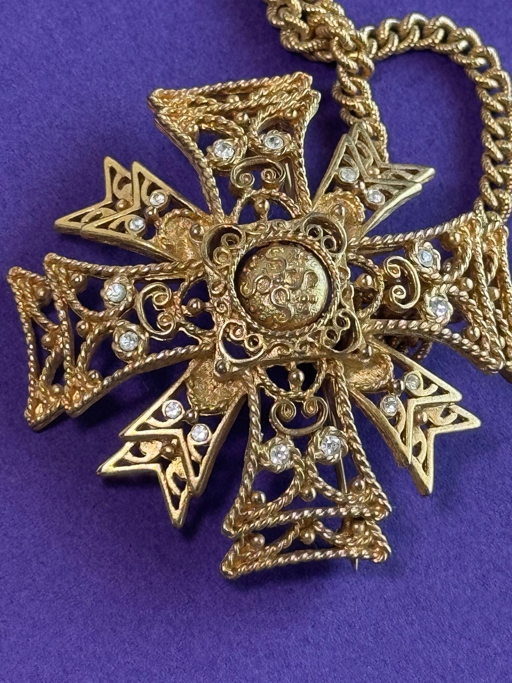 Kenneth Jay Lane Gold Filigree Cross Necklace & Earrings Set - Picture 2 of 6